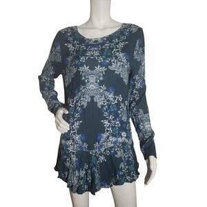 Free People Smooth Talker Green Floral Mini Dress Medium Long Sleeve Pockets